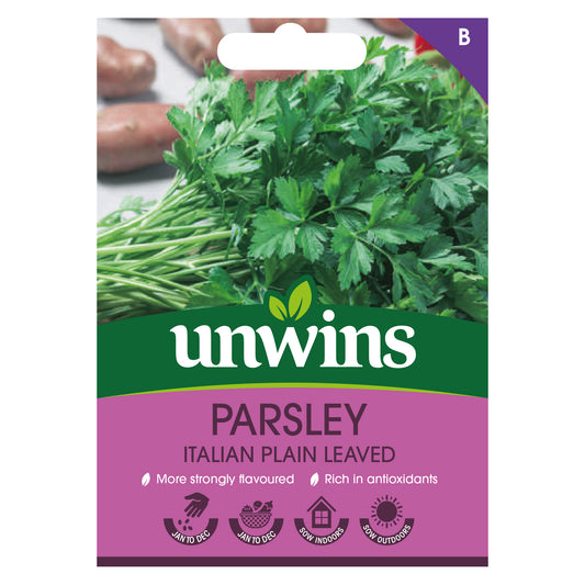 Unwins Parsley Italian Plain Leaved Seeds front of pack