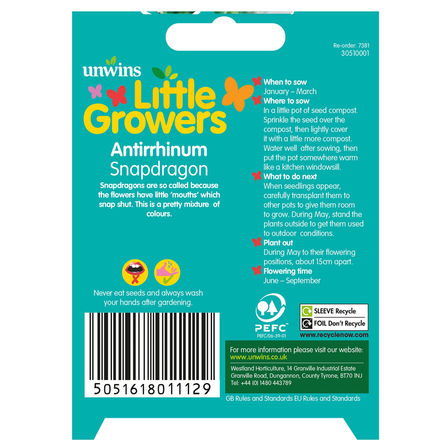 Little Growers Antirrhinum Snapdragon Seeds Back