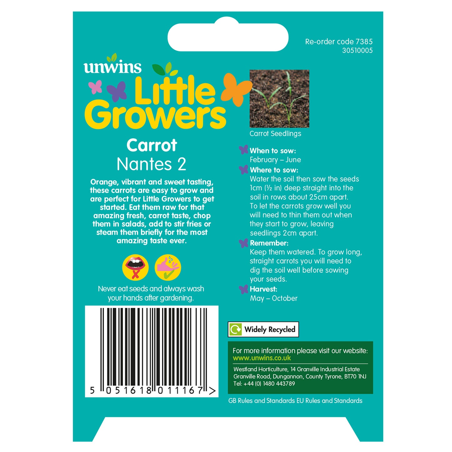 Little Growers Carrot Nantes 2 Seeds back of pack