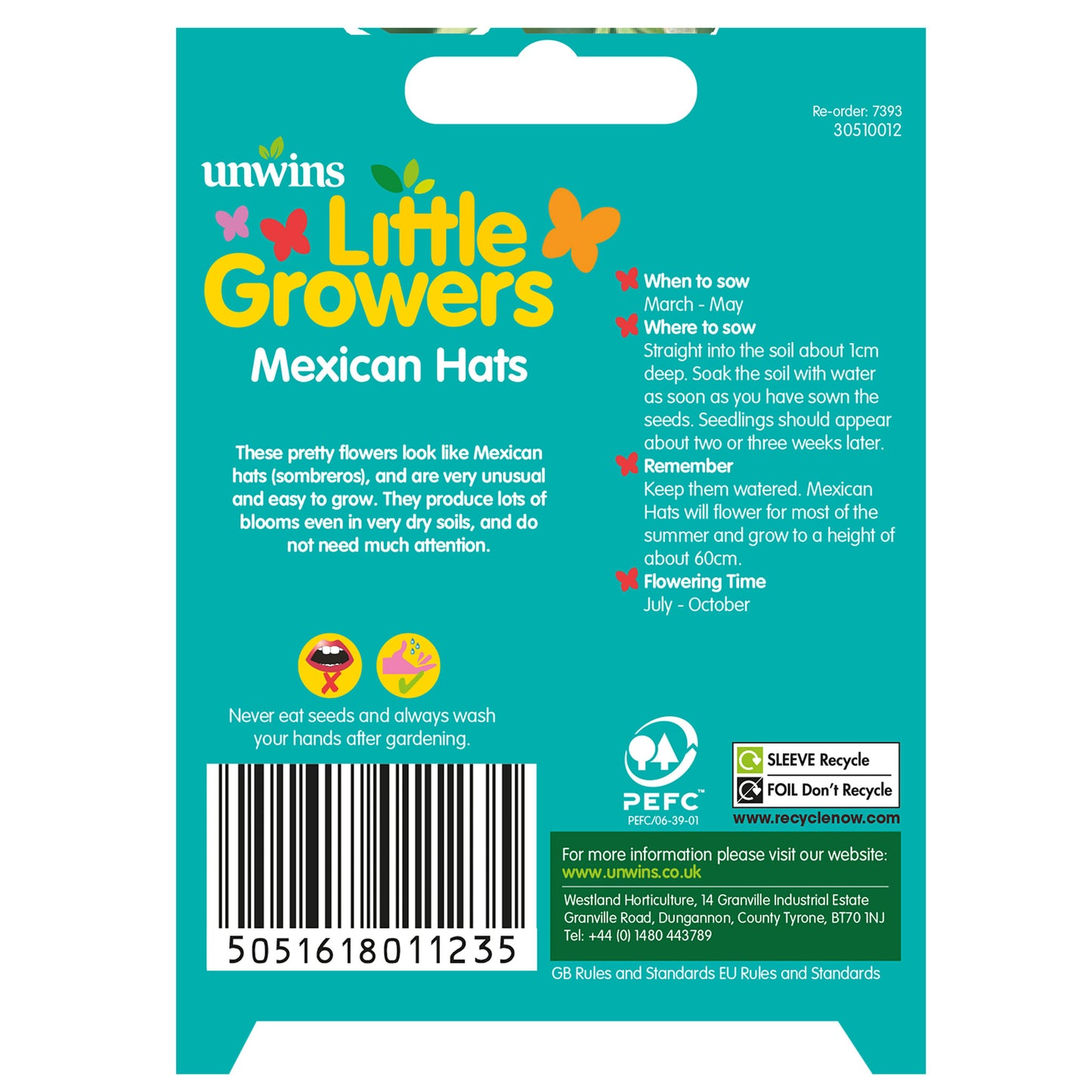 Little Growers Mexican Hats Seeds back of pack