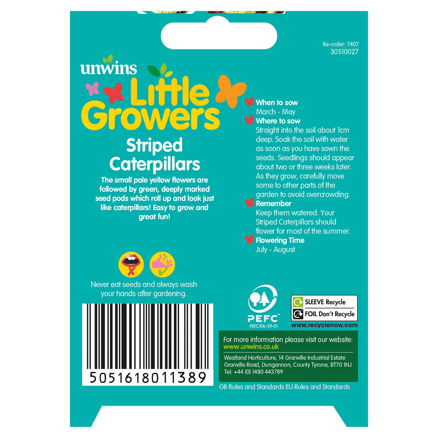Little Growers Striped Caterpillars Seeds back of pack