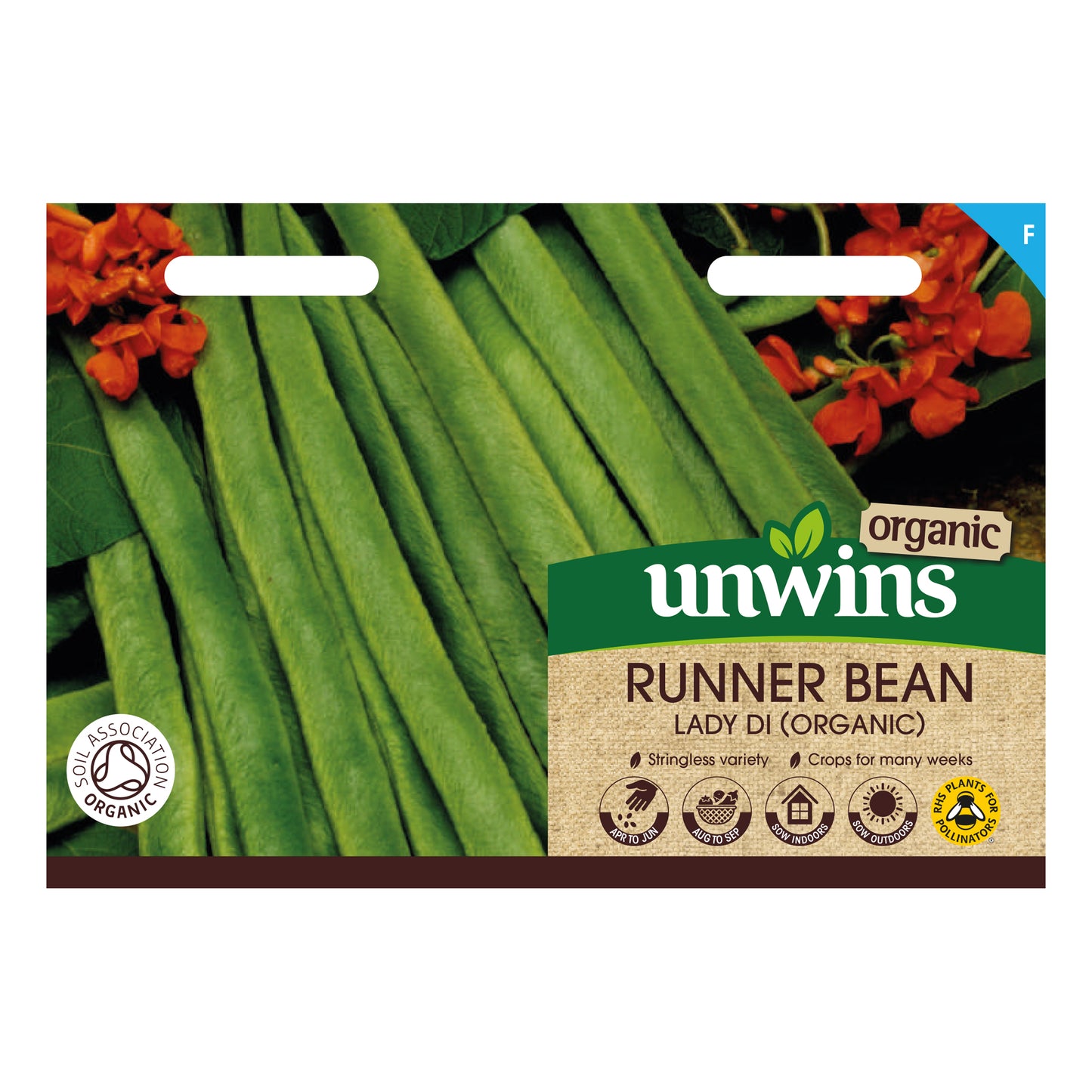Unwins Organic Runner Bean Lady Di Seeds front of pack