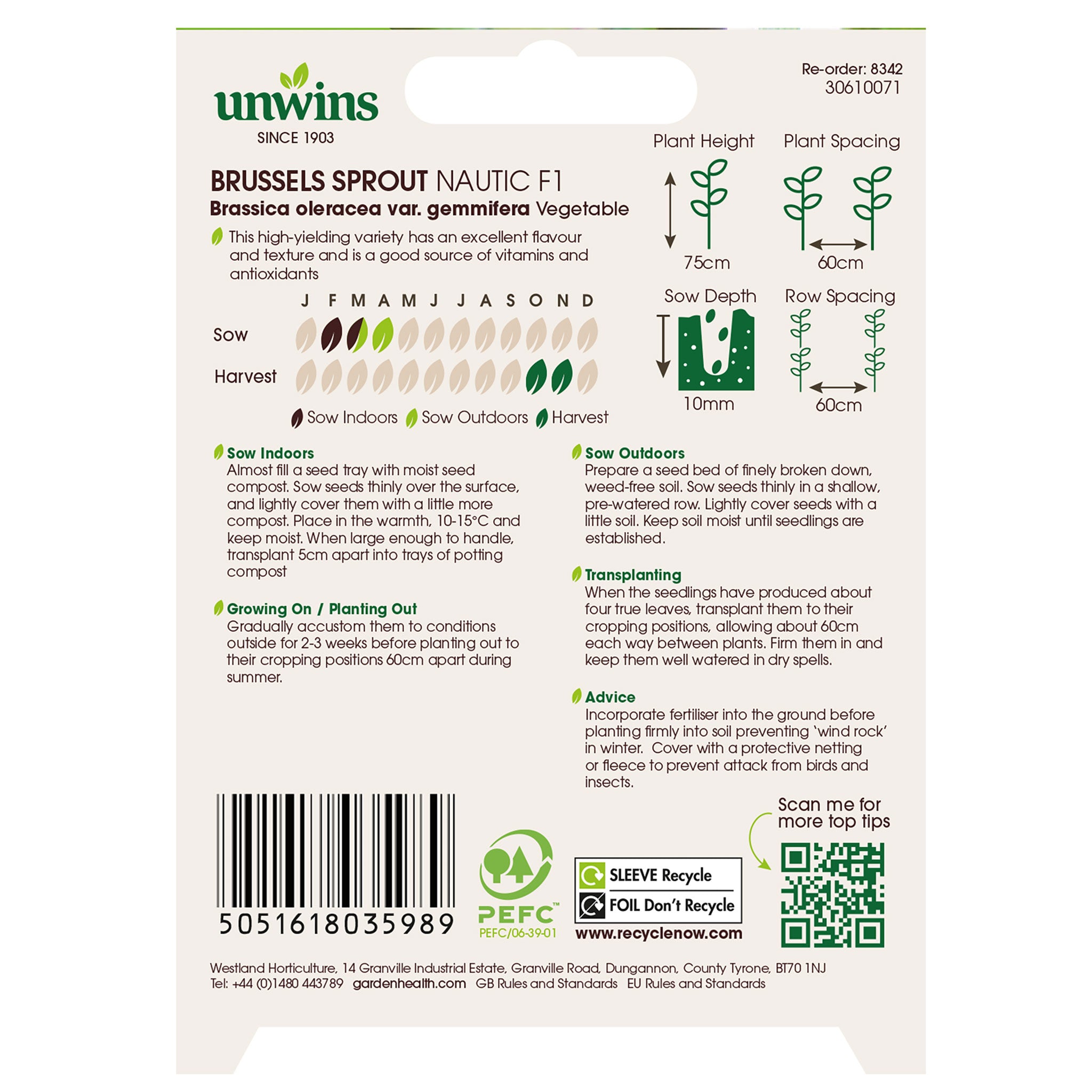 Unwins Organic Brussels Sprout Nautic F1 Seeds