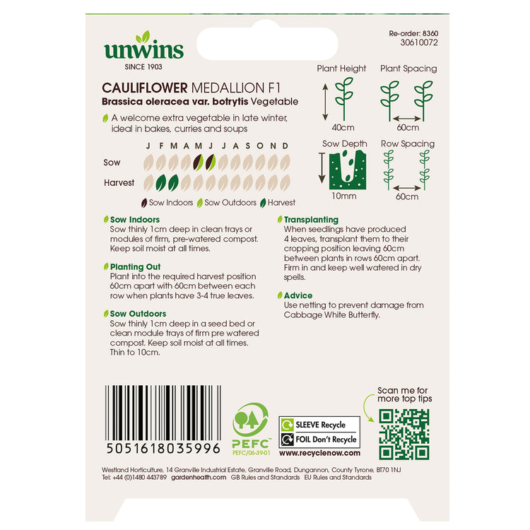 Unwins Organic Cauliflower Medallion F1 Seeds