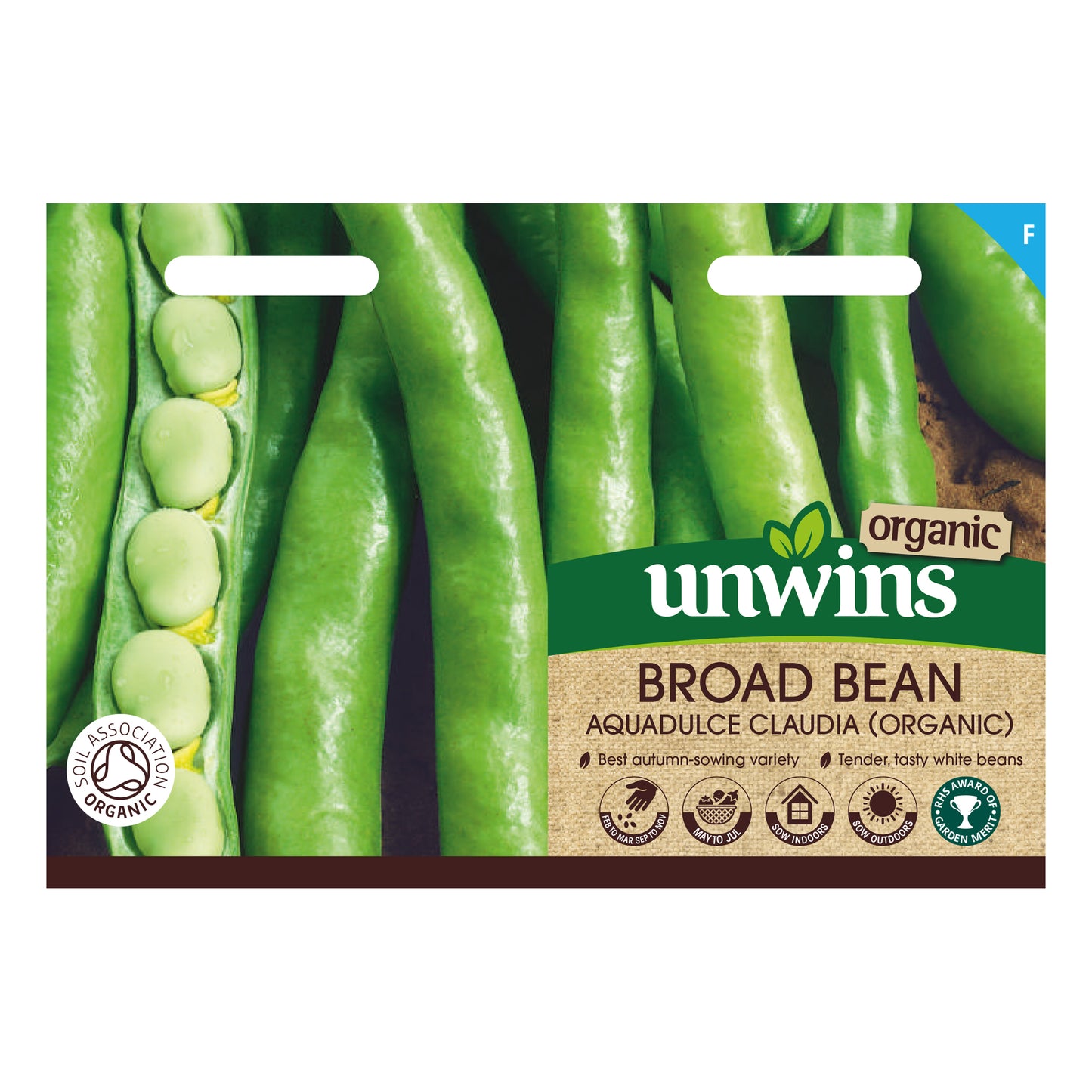 Unwins Organic Broad Bean Aquadulce Claudia Seeds Front