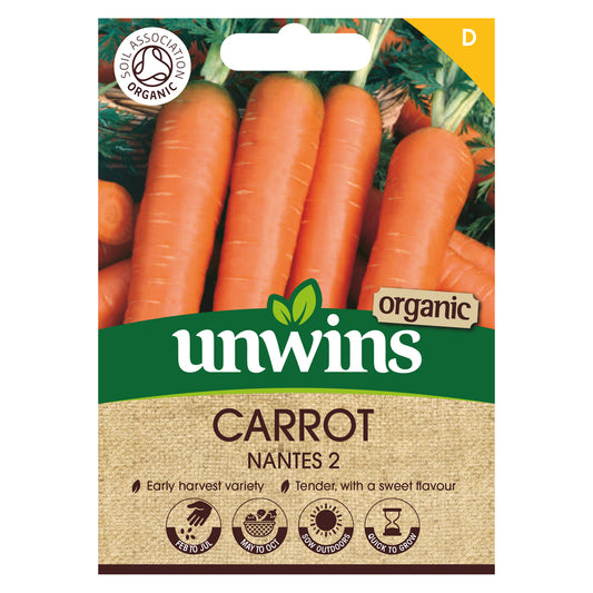 Unwins Organic Carrot Nantes 2 Seeds Front