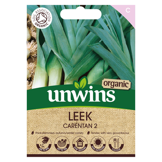 Unwins Organic Leek Carentan 2 Seeds front of pack