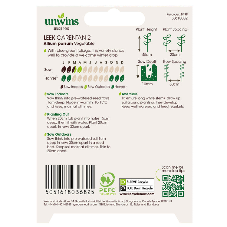 Unwins Organic Leek Carentan 2 Seeds