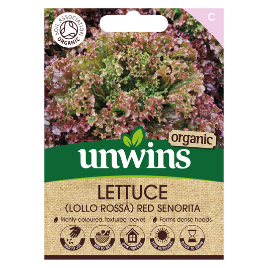 Unwins Organic Lollo Rossa Lettuce Red Senorita front of pack