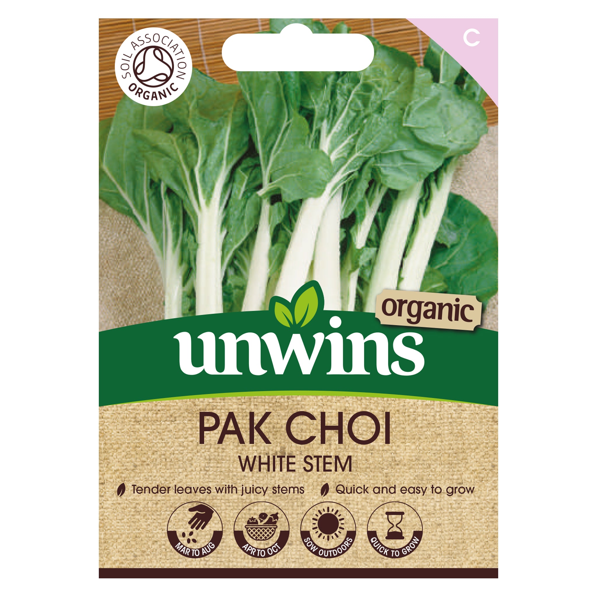 Unwins Organic Pak Choi White Stem Seeds