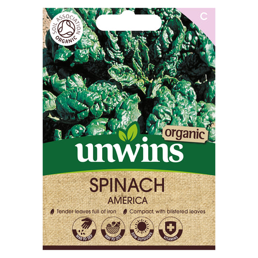Unwins Organic Spinach America Seeds front of pack
