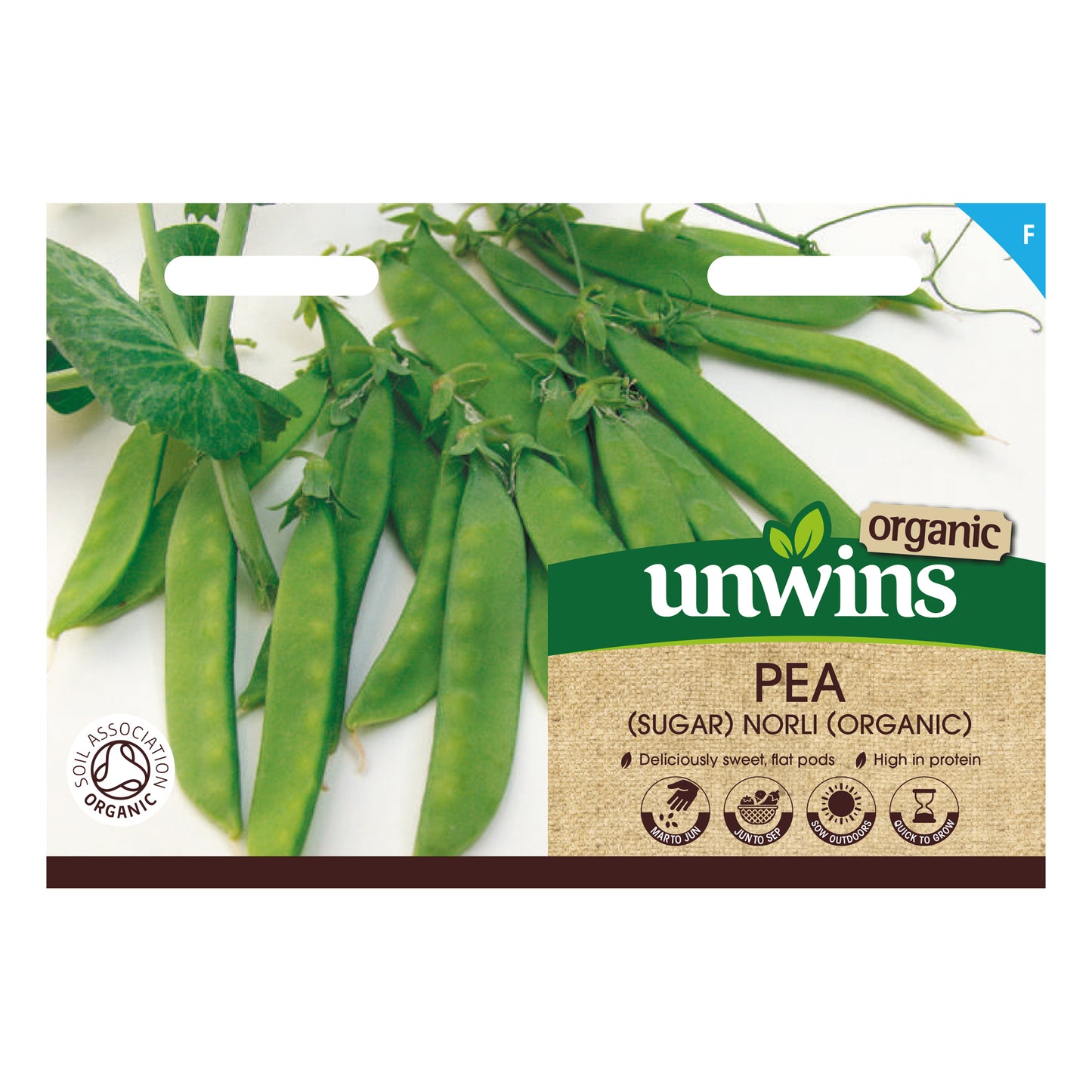 Unwins Organic Sugar Pea Norli Seeds front of pack