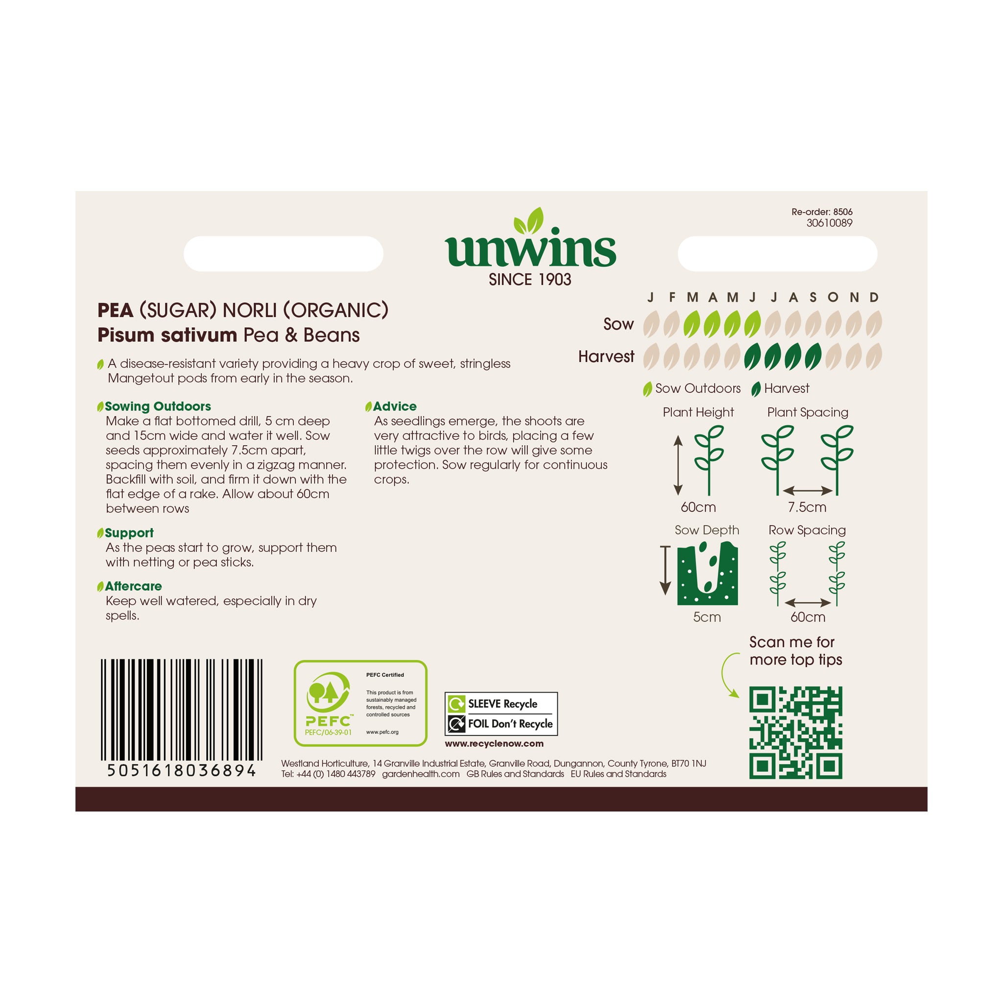 Unwins Organic Sugar Pea Norli Seeds