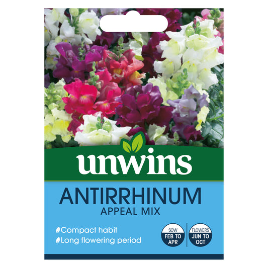 Unwins Antirrhinum Appeal Mix Seeds front of pack