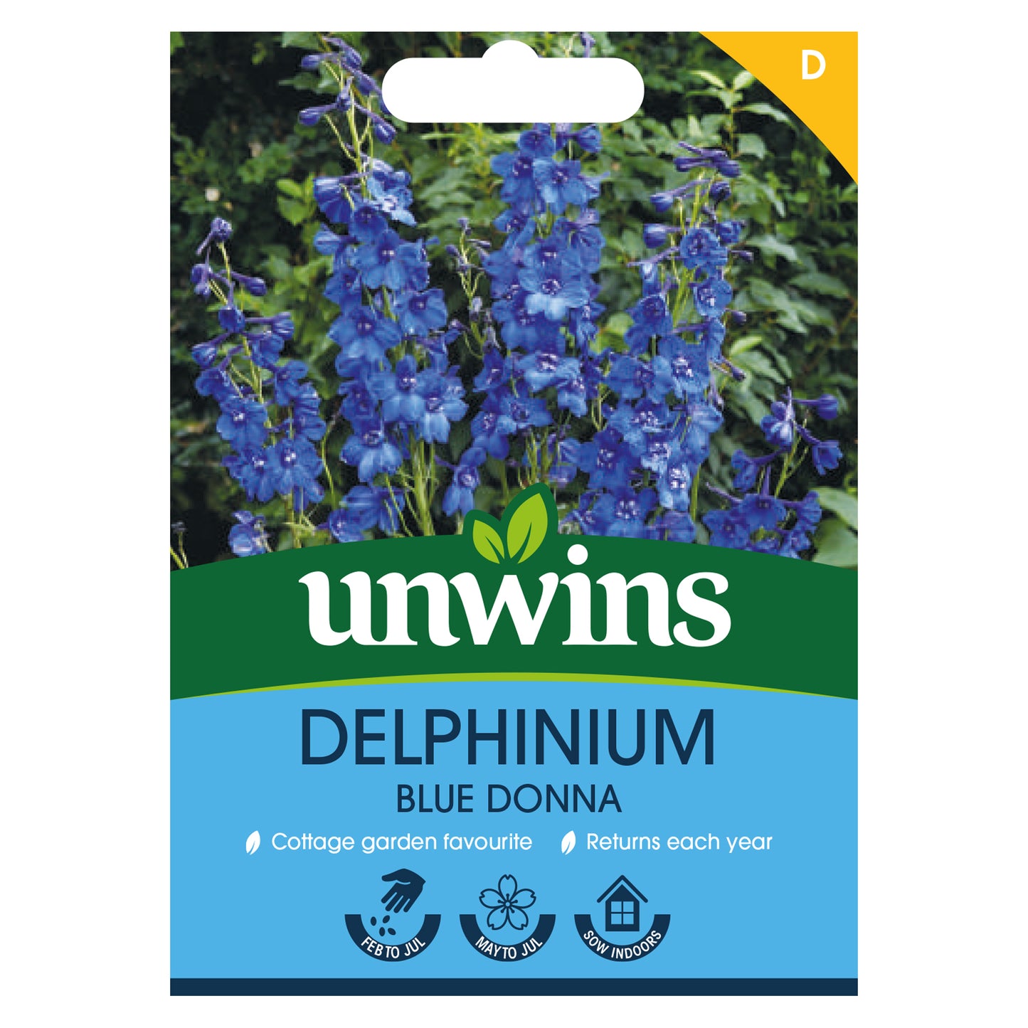 Unwins Delphinium Blue Donna Seeds Front