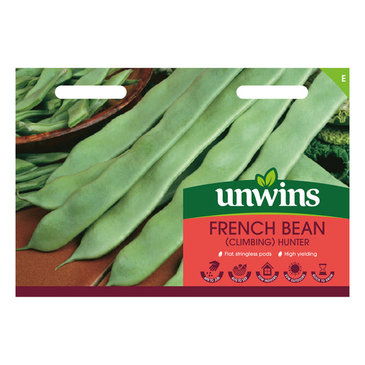 Unwins Climbing French Bean Hunter Seeds front of pack
