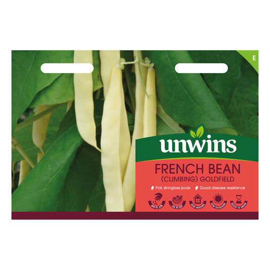 Unwins Climbing French Bean Goldfield Seeds front of pack