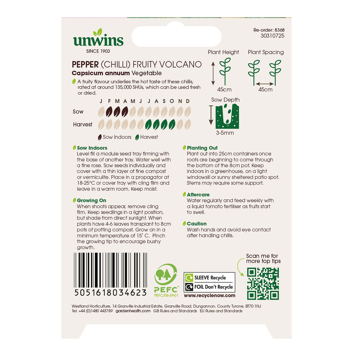 Unwins Chilli Pepper Fruity Volcano Seeds back of pack