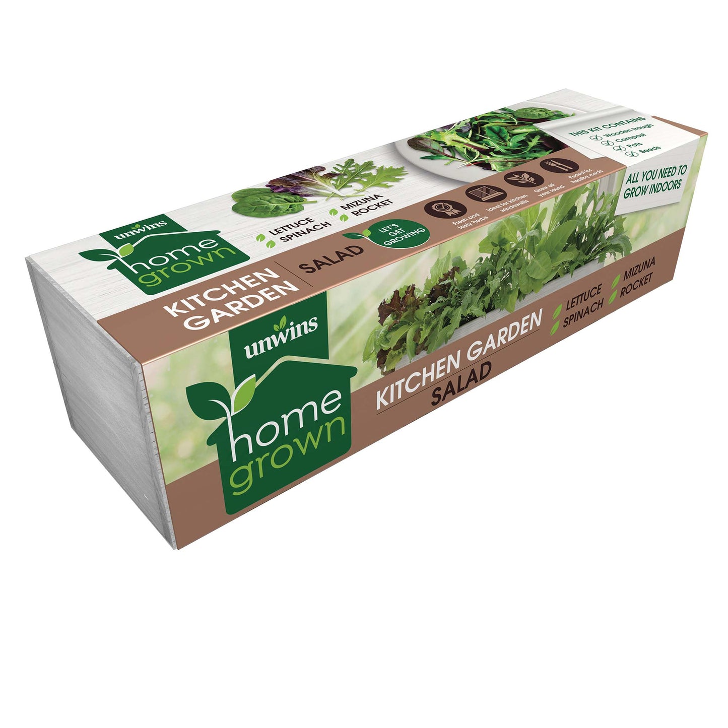 Unwins Homegrown Salad Kitchen Garden Kit Front of Pack