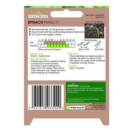 Unwins Spinach Piano F1 Seeds